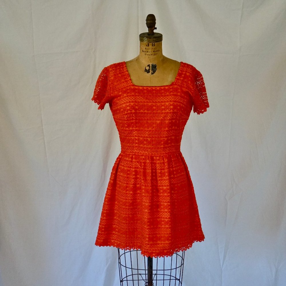 Vintage Handmade Orange Lace Mini Dress
